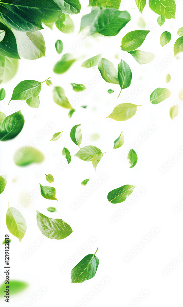 Green leaves on a white background with copy space Green leaves on a white background with copy space