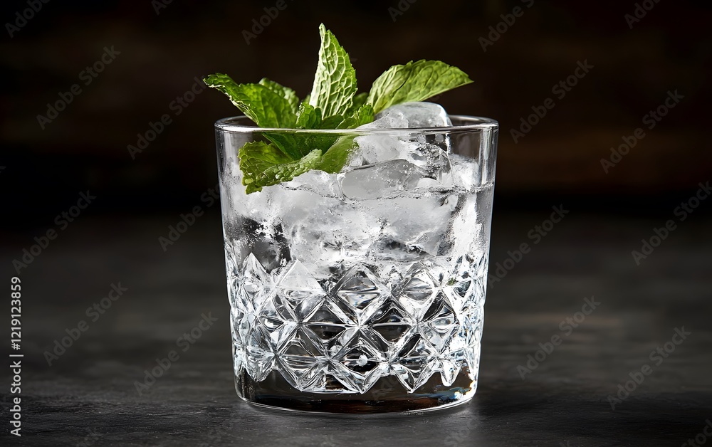 Refreshing Iced Drink in Crystal Glass with Mint Refreshing Iced Drink in Crystal Glass with Mint
