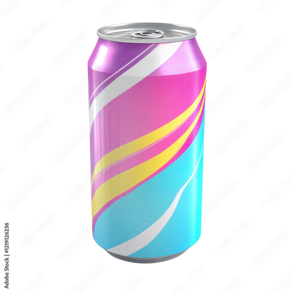 Colorful Soft Drink Can with Abstract Design in Vibrant Shades of Pink, Yellow, and Blue, Perfect for Refreshing Beverage Imagery and Eye-catching Marketing Concepts Colorful Soft Drink Can with Abstract Design in Vibrant Shades of Pink, Yellow, and Blue, Perfect for Refreshing Beverage Imagery and Eye-catching Marketing Concepts