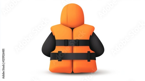 A vibrant orange life jacket with black straps, viewed from the back, designed for safety in water activities. photo