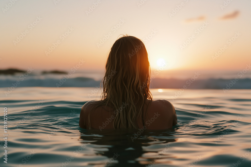 Sunset Serenity: Woman in the Ocean Sunset Serenity: Woman in the Ocean