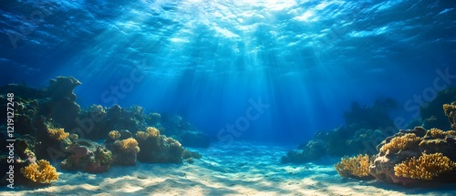 Stunning Underwater Scene Sunbeams Coral Reef Ocean Floor