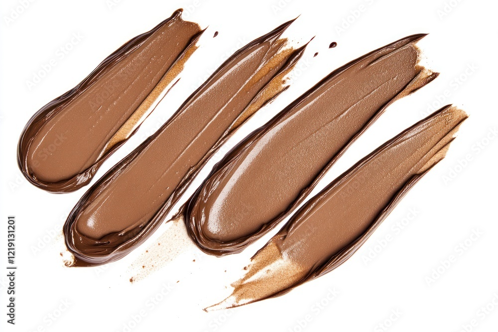Fototapeta premium Tasty smears of chocolate cream, isolated on a white background, top view. 