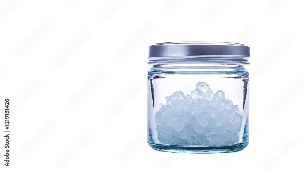 A clear jar filled with coarse salt, ideal for culinary and decorative uses. transparent background A clear jar filled with coarse salt, ideal for culinary and decorative uses. transparent background