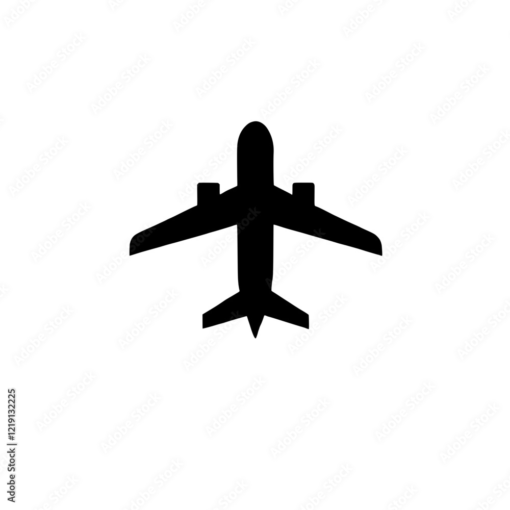 Airplane Silhouette: A simple yet striking silhouette of a passenger airplane, viewed from above, representing travel, adventure, and global connectivity. Airplane Silhouette: A simple yet striking silhouette of a passenger airplane, viewed from above, representing travel, adventure, and global connectivity.