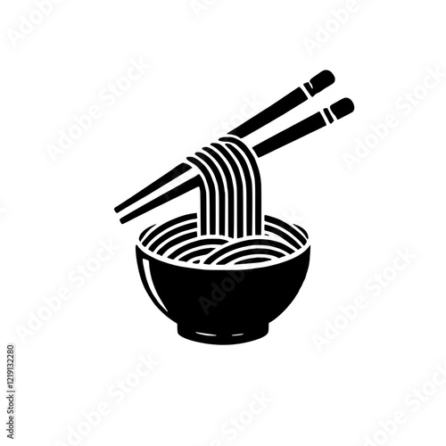 Noodle Bowl with Chopsticks: A minimalist, black and white illustration of a bowl of noodles with chopsticks. This image conveys a simple and elegant feel, perfect for restaurants, food blogs.
