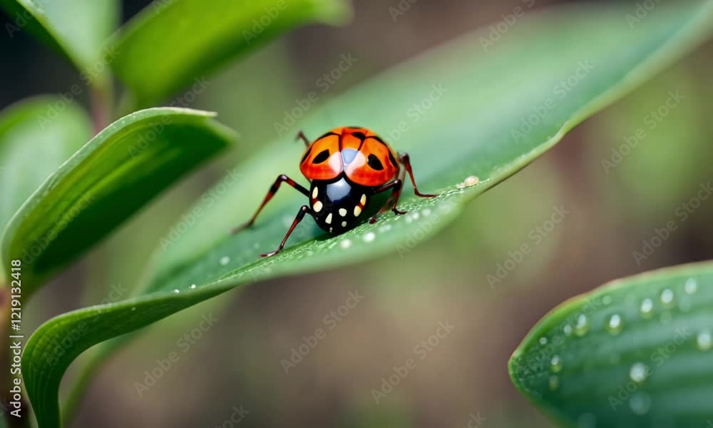 Ladybug on a Dew-Covered Leaf Ladybug on a Dew-Covered Leaf