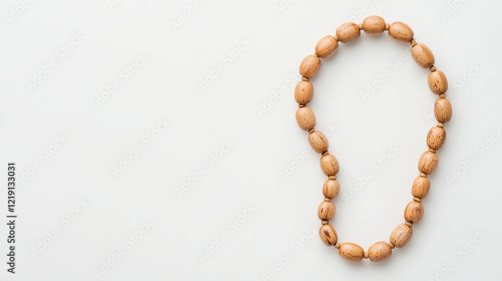 Wooden Islamic Prayer Beads Arranged in a Spiral Pattern on a Light Background Wooden Islamic Prayer Beads Arranged in a Spiral Pattern on a Light Background