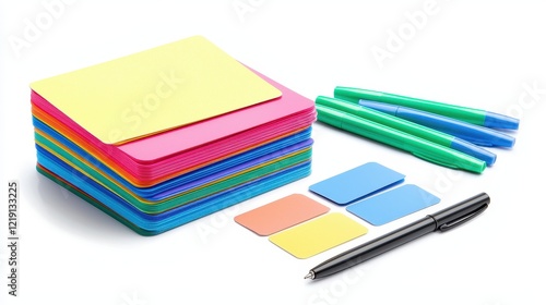 Wallpaper Mural A set of educational flashcards, pens, and a planner on a white isolated background Torontodigital.ca