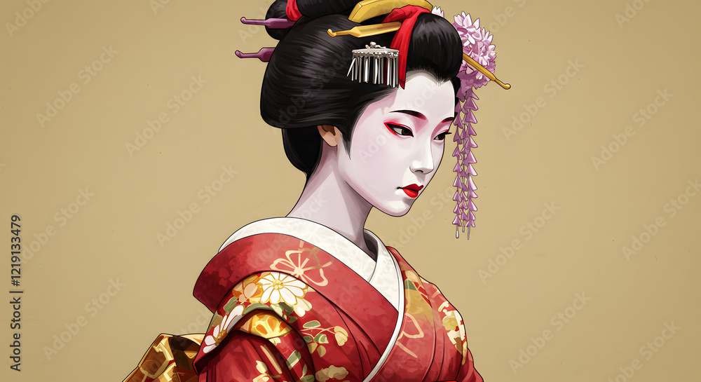 Elegant geisha in traditional attire, showcasing cultural beauty and grace Elegant geisha in traditional attire, showcasing cultural beauty and grace