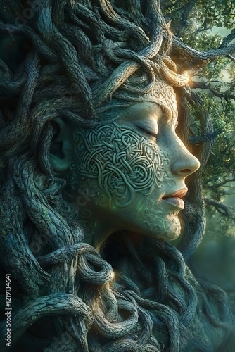 Serene Tree Nymph, mystical forest creature.