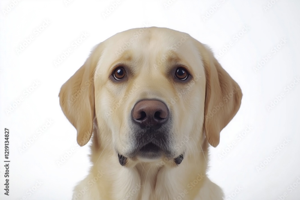Close-up portrait of a golden retriever with expressive eyes against a white background. Close-up portrait of a golden retriever with expressive eyes against a white background.