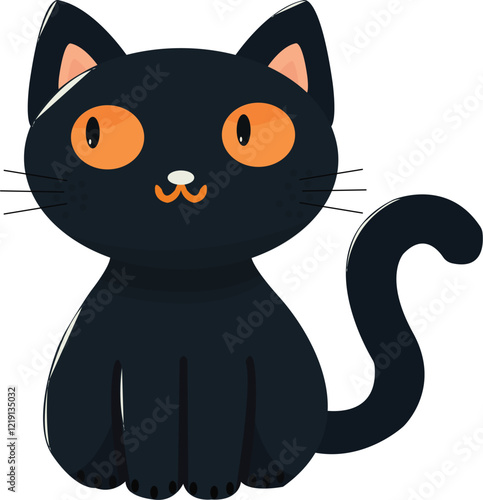 Black cat illustration. Cute lucky cat. Black kitten. Halloween concept.