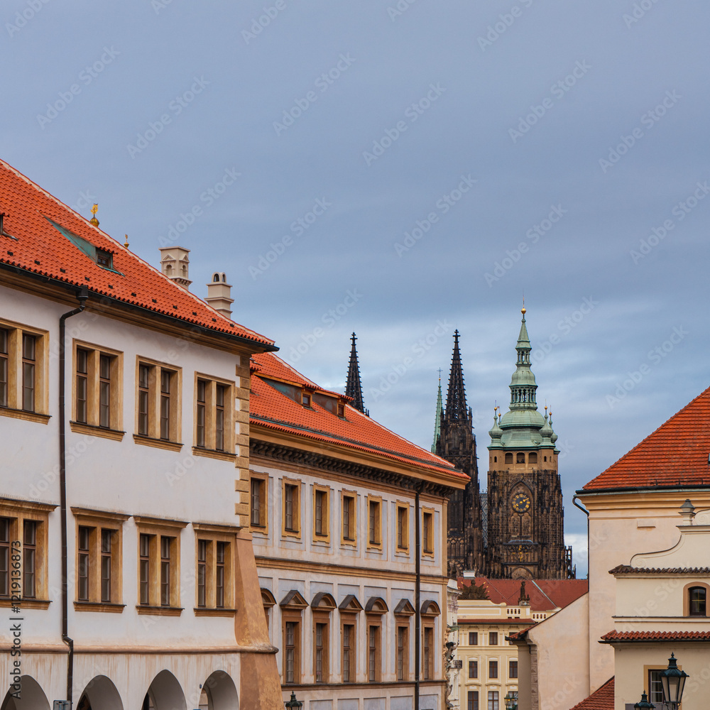 Obraz premium Hradcany street, with view of the Saint Vitus cathedral
