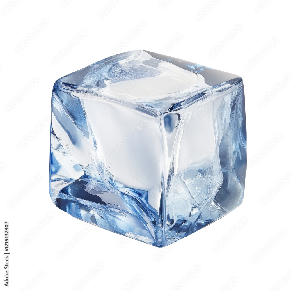 Obraz premium Detailed Close-up of a Crystal Clear Ice Cube Capturing Light and Texture, Perfect for Beverage Photography and Food Presentation Uses