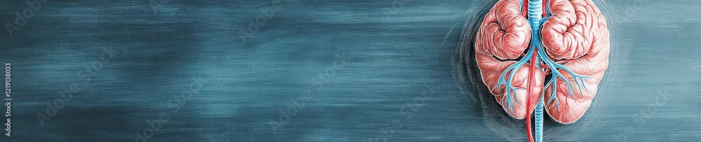 Detailed Anatomy of Human Lungs on Blue Background Detailed Anatomy of Human Lungs on Blue Background