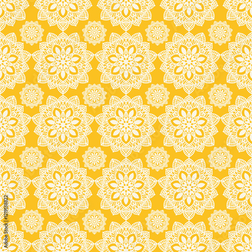 seamless pattern of yellow ethnic floral mandala motif for wallpaper and tile
