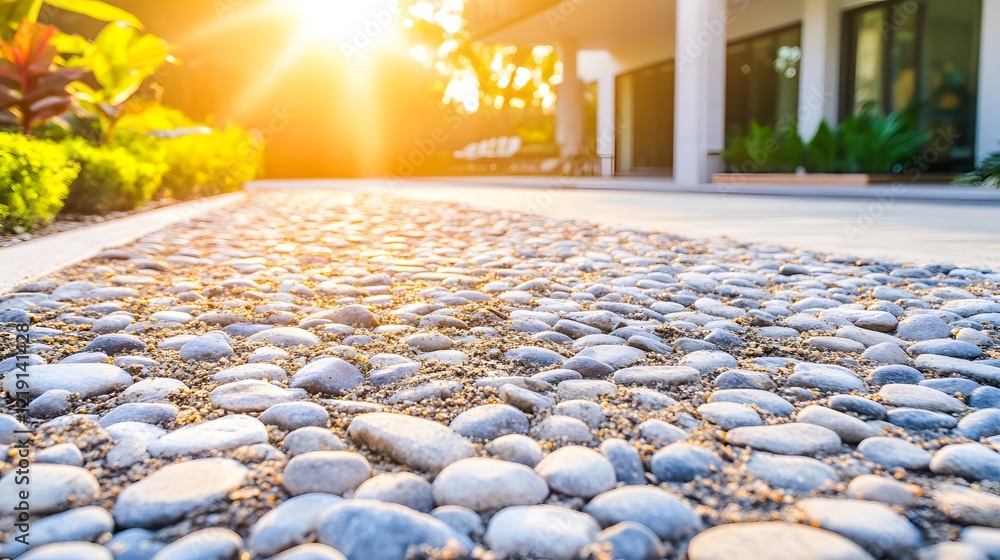 Fototapeta premium Sunlit Stone Pathway Garden Landscape Design