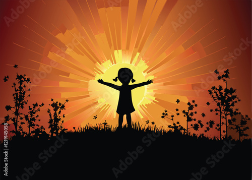 vector silhouette of a person in the sunset