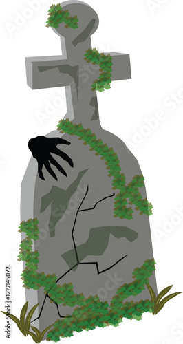 Isolated Halloween cross tombstone. Cartoon tombstone illustration vector.