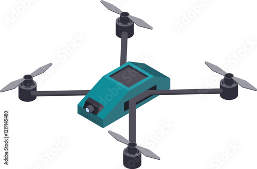 Illustration of a sleek quadcopter drone equipped with four propellers and a camera, showcasing advanced technology for aerial photography and videography in a modern design