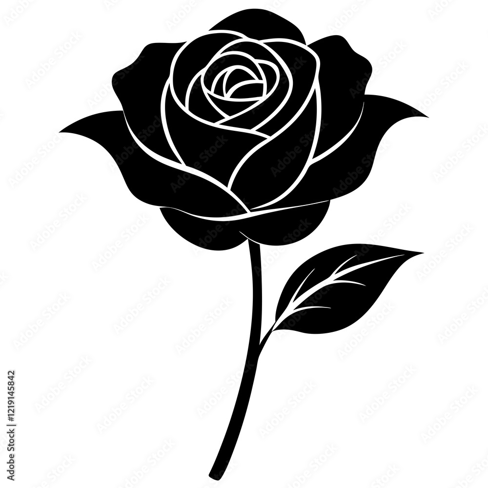 Single blooming rose silhouette with smooth curved petals Single blooming rose silhouette with smooth curved petals