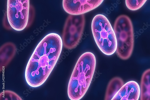 Mitochondria glow in vibrant colors showcasing energy production in cellular metabolism