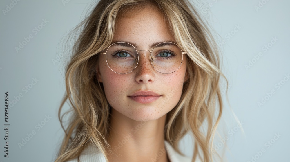 Woman glasses portrait, studio, light background, beauty Woman glasses portrait, studio, light background, beauty