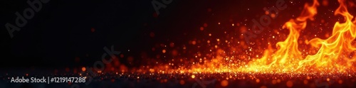 Fiery sparks ignite, black backdrop  Intense flames burst ,  black,  burning