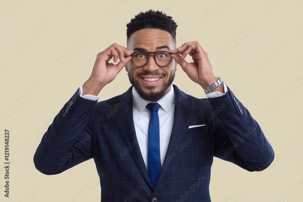 Smiling Black Businessman Formal Attire Glasses Neutral Background - Professionalism Diversity Business Imagery Smiling Black Businessman Formal Attire Glasses Neutral Background - Professionalism Diversity Business Imagery