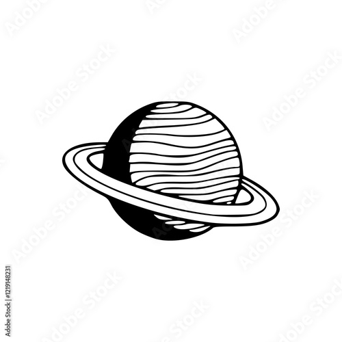saturn planet icon in black and white