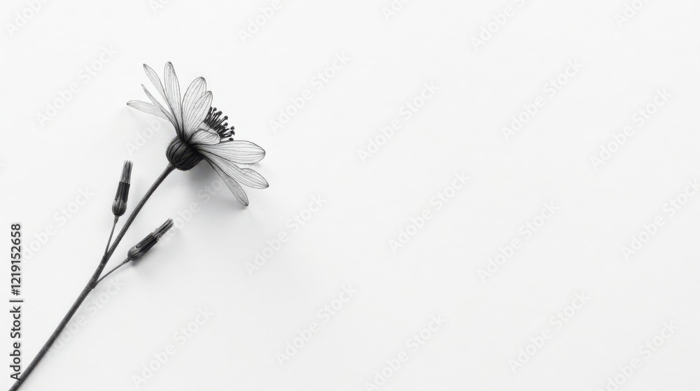 Delicate Black and White Floral Illustration with Ample Copy Space for Text or Design Elements Delicate Black and White Floral Illustration with Ample Copy Space for Text or Design Elements