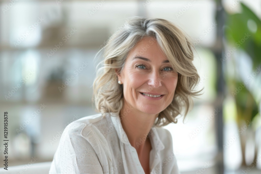 Fototapeta premium Smiling Mature Woman Portrait - White Shirt - Business Success Concept