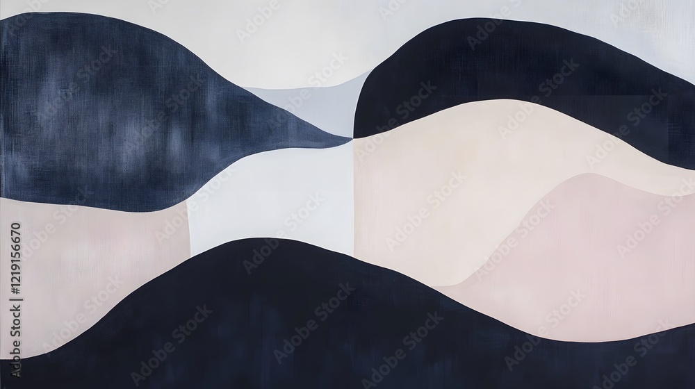 Abstract Landscape Painting- Serene Blue Pink Waves Abstract Landscape Painting- Serene Blue Pink Waves