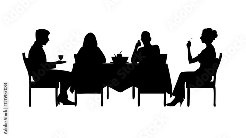 Silhouette of people dining at a table, a simple illustration.