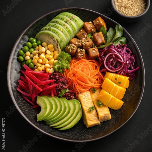 A portion of premium food with a black background on a black plate set