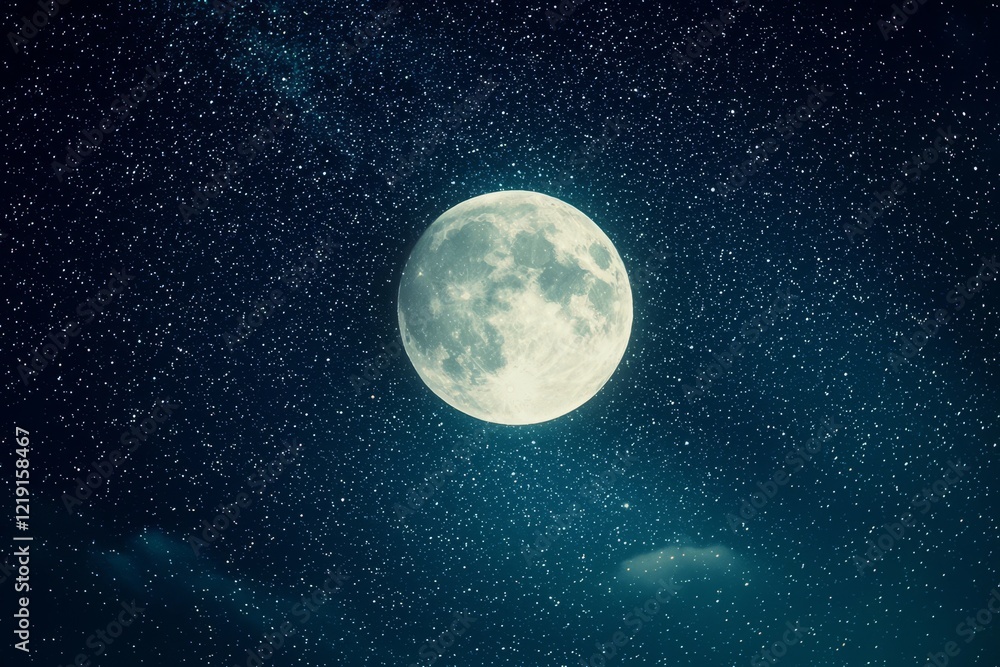 Fototapeta premium A Tranquil Night Under a Full Moon and Glittering Stars