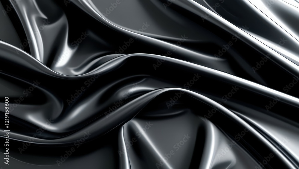 Sleek black satin fabric, smooth flowing curves, glossy textile texture, abstract wave pattern, luxurious dark material, close-up detail, soft folds and ripples, elegant drapery, monochromatic design, Sleek black satin fabric, smooth flowing curves, glossy textile texture, abstract wave pattern, luxurious dark material, close-up detail, soft folds and ripples, elegant drapery, monochromatic design,