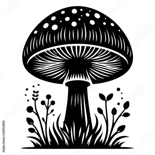 mushroom design victor style with white background.