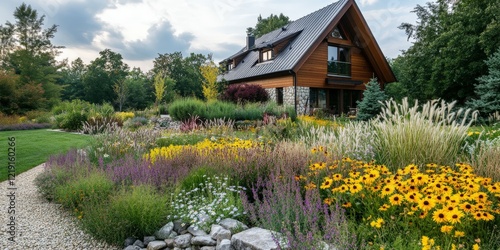 Fototapeta Naklejka Na Ścianę i Meble -  Beautiful garden surrounding a rustic house in the countryside