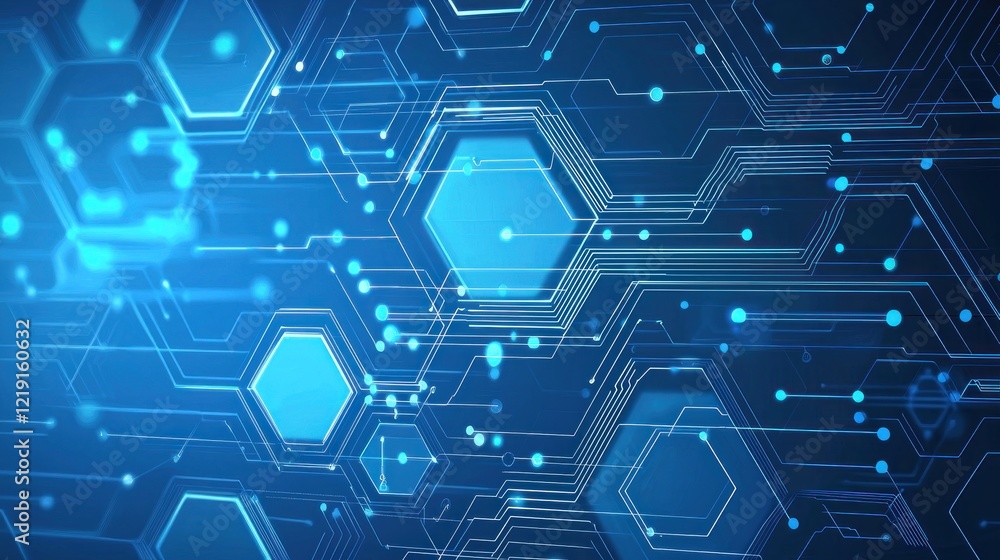 Fototapeta premium Abstract Technology Background with Blue Hexagonal Shapes and Circuits
