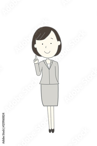 business woman pointing(グレーのスーツを着た指を挿す女性)