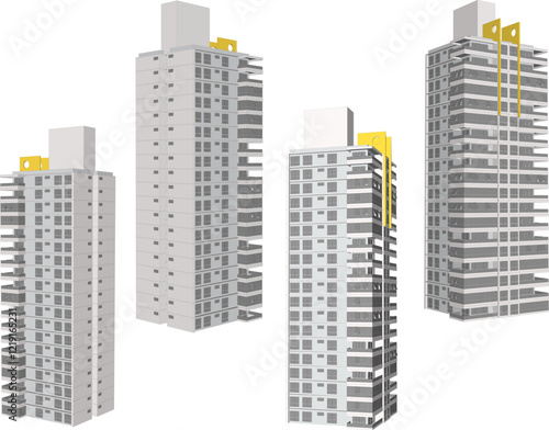 vector illustration of construction design of unfinished apartment hotel building under construction