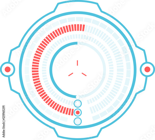 Circular progress bar with futuristic design filling up, indicating loading or processing status in a digital interface, symbolizing technological advancement and data management