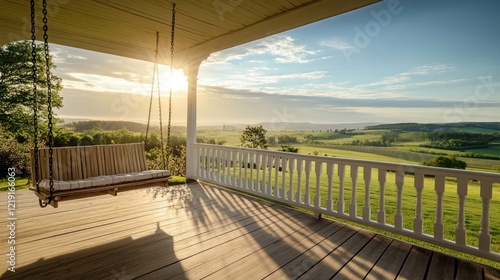 Porch swing sunset view idyllic rural landscape