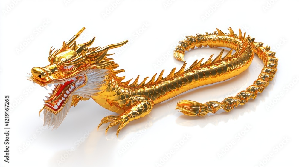 Golden Chinese Dragon on White Background - Traditional and Isolated Golden Chinese Dragon on White Background - Traditional and Isolated