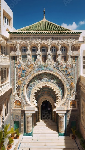 Tunisia, Sidi Bousaid, sunny day, few people, details, architecture photo