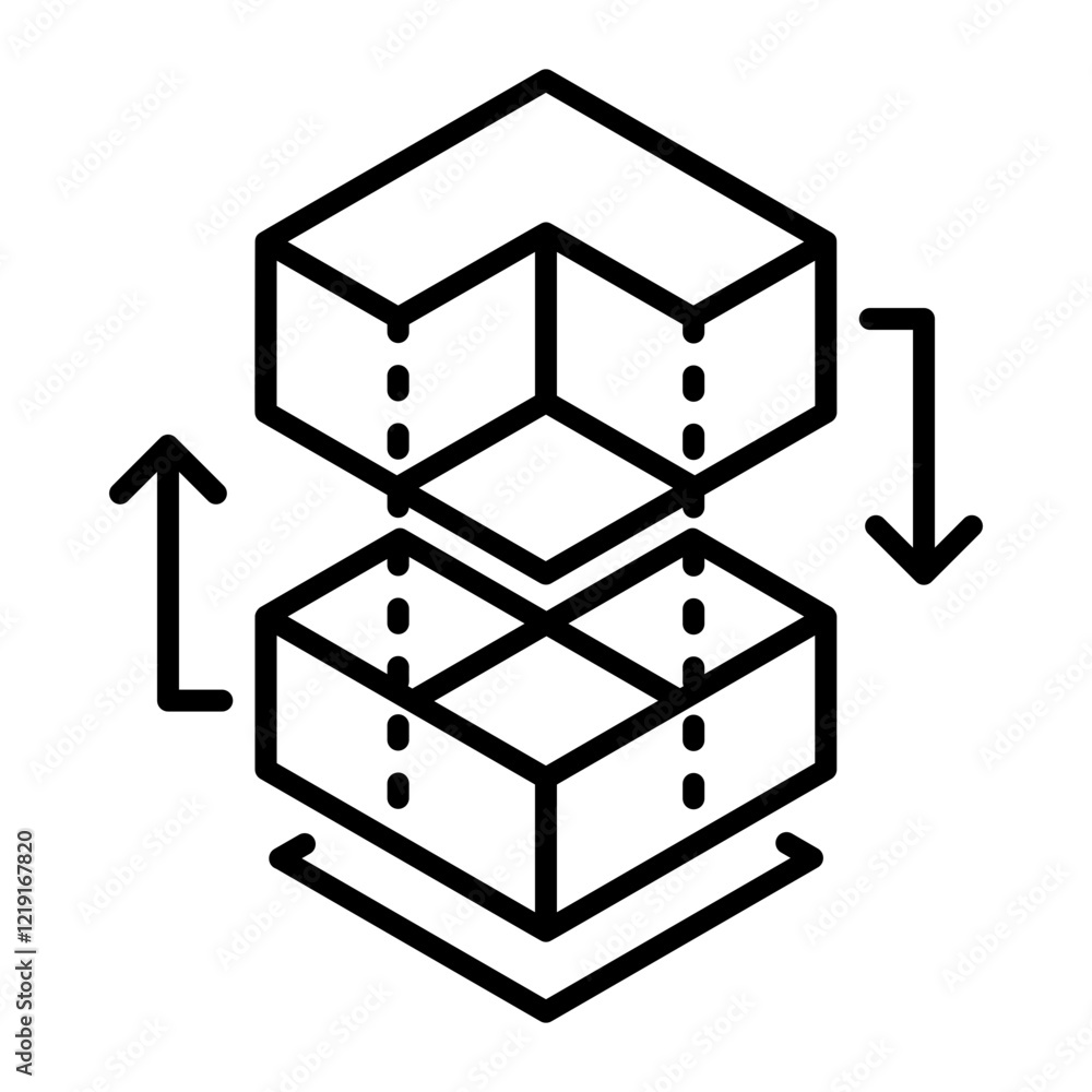 An outline style icon depicting cube transition An outline style icon depicting cube transition
