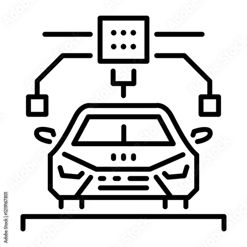 A linear style icon depicting additive car printing 