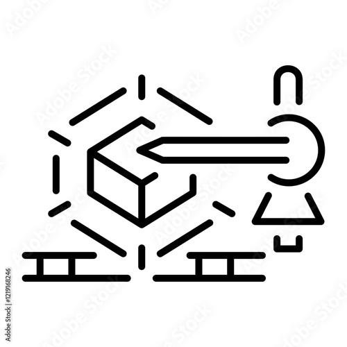 An outline style icon of a 3d modelling tool 
